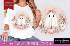 Cute Ghost Round Tshirt Background - Spooky Halloween PNG Product Image 1