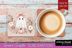 Cute Ghost Square Coaster - Spooky Halloween Coaster PNG Product Image 1