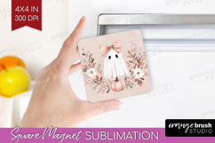 Cute Ghost Magnet Sublimation - Spooky Halloween Square PNG Product Image 1