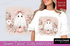 Cute Ghost Square Tshirt Background - Spooky Halloween PNG Product Image 1