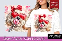 Havanese Valentine Square Tshirt Background Valentines Day Product Image 1