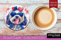 Havanese Dog Round Coaster 4th Of July Coaster PNG Product Image 1