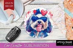 Havanese Dog Car Coaster 4th Of July Coaster PNG Sublimation Product Image 1