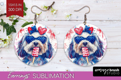 Havanese Dog Round Earrings 4th Of July PNG Sublimation Product Image 1
