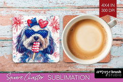 Havanese Dog Square Coaster 4th Of July Coaster PNG Product Image 1