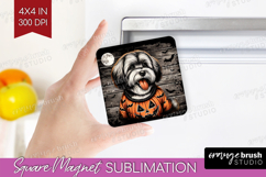Havanese Dog Magnet Sublimation Halloween Square Magnet PNG Product Image 1