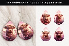 Highland Cow Teardrop Earring Sublimation PNG Design Product Image 1