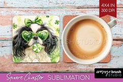 Japanese Chin St. Patricks Day Dog Square Coaster Dog PNG Product Image 1