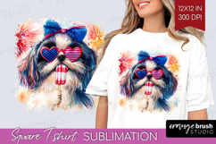 Japanese Chin Dog Square Tshirt Background 4th Of July PNG Product Image 1