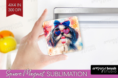 Japanese Chin Dog Magnet Sublimation 4th Of July Square PNG Product Image 1