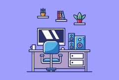 Set Workspace Computer Cartoon Flat Illustration Product Image 2