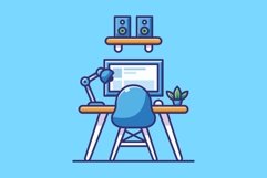Set Workspace Computer Cartoon Flat Illustration Product Image 3