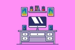 Set Workspace Computer Cartoon Flat Illustration Product Image 5