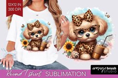 Cute Dog Round Tshirt Background - Leopard Bow PNG Product Image 1