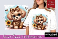 Cute Dog Square Tshirt Background - Leopard Bow PNG Product Image 1