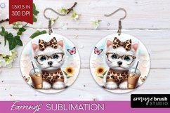 Cute Dog Round Earrings - Leopard Bow PNG Sublimation Product Image 1