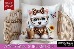 Cute Dog Pillow Sublimation - Leopard Bow Pillow Cover PNG Product Image 1
