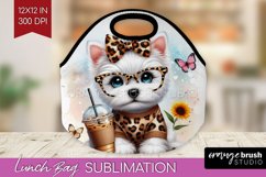 Cute Dog Lunch Bag - Leopard Bow Lunch Bug PNG Sublimation Product Image 1