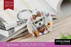Cute Dog Keychain PNG - Leopard Bow Keychain Sublimation Product Image 1