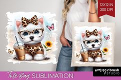Cute Dog Tote Bag - Leopard Bow Tote Bag PNG Sublimation Product Image 1