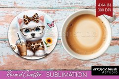 Cute Dog Round Coaster - Leopard Bow Coaster PNG Sublimation Product Image 1