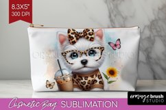 Cute Dog Cosmetic Bag - Leopard Bow Makeup Bag PNG Product Image 1