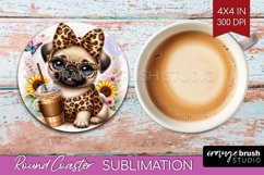 Cute Dog Round Coaster - Leopard Bow Coaster PNG Sublimation Product Image 1