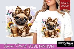 Cute Dog Square Tshirt Background - Leopard Bow PNG Product Image 1