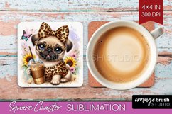 Cute Dog Square Coaster - Leopard Bow Coaster PNG Product Image 1