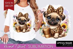 Cute Dog Round Tshirt Background - Leopard Bow PNG Product Image 1