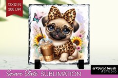 Cute Dog Slate PNG - Leopard Bow Square Slate Sublimation Product Image 1