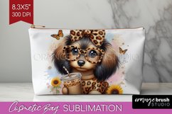Cute Dog Cosmetic Bag - Leopard Bow Makeup Bag PNG Product Image 1