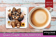Cute Dog Square Coaster - Leopard Bow Coaster PNG Product Image 1