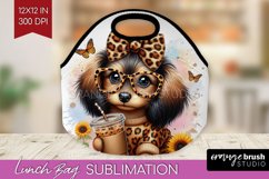 Cute Dog Lunch Bag - Leopard Bow Lunch Bug PNG Sublimation Product Image 1