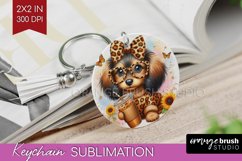 Cute Dog Keychain PNG - Leopard Bow Keychain Sublimation Product Image 1
