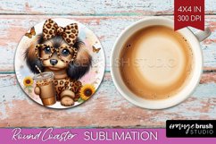 Cute Dog Round Coaster - Leopard Bow Coaster PNG Sublimation Product Image 1