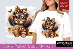 Cute Dog Square Tshirt Background - Leopard Bow PNG Product Image 1