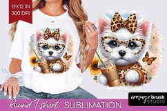 Cute Dog Round Tshirt Background - Leopard Bow PNG Product Image 1