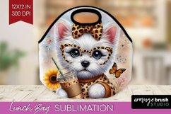 Cute Dog Lunch Bag - Leopard Bow Lunch Bug PNG Sublimation Product Image 1