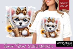 Cute Dog Square Tshirt Background - Leopard Bow PNG Product Image 1