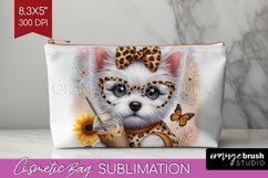 Cute Dog Cosmetic Bag - Leopard Bow Makeup Bag PNG Product Image 1