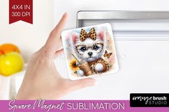 Cute Dog Magnet Sublimation - Leopard Bow Square Magnet PNG Product Image 1