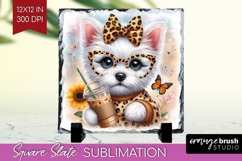 Cute Dog Slate PNG - Leopard Bow Square Slate Sublimation Product Image 1