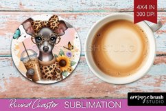 Cute Dog Round Coaster - Leopard Bow Coaster PNG Sublimation Product Image 1