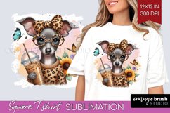 Cute Dog Square Tshirt Background - Leopard Bow PNG Product Image 1