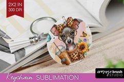Cute Dog Keychain PNG - Leopard Bow Keychain Sublimation Product Image 1