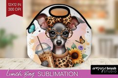 Cute Dog Lunch Bag - Leopard Bow Lunch Bug PNG Sublimation Product Image 1