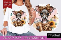Cute Dog Round Tshirt Background - Leopard Bow PNG Product Image 1
