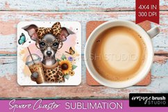 Cute Dog Square Coaster - Leopard Bow Coaster PNG Product Image 1