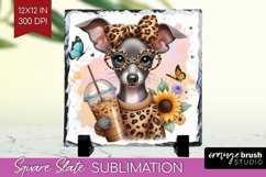 Cute Dog Slate PNG - Leopard Bow Square Slate Sublimation Product Image 1